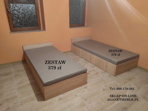 Łóżko Hotelowe + Materac 90x200 80x200 Tapczan Dąb sonoma