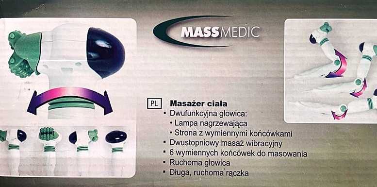 Masażer MASSMEDIC - stan jak nowy, 6 nakładek, grzanie, ruchoma rączka