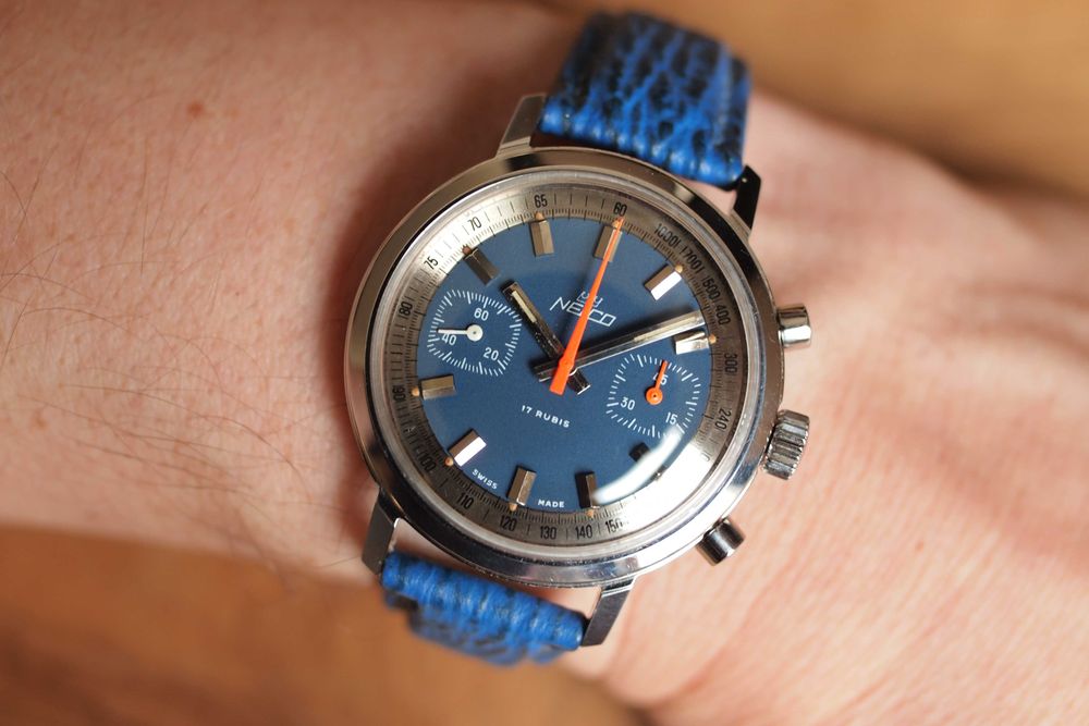 NELCO racing vintage chronograph - stalowa koperta 37,5mm - lata 70-te