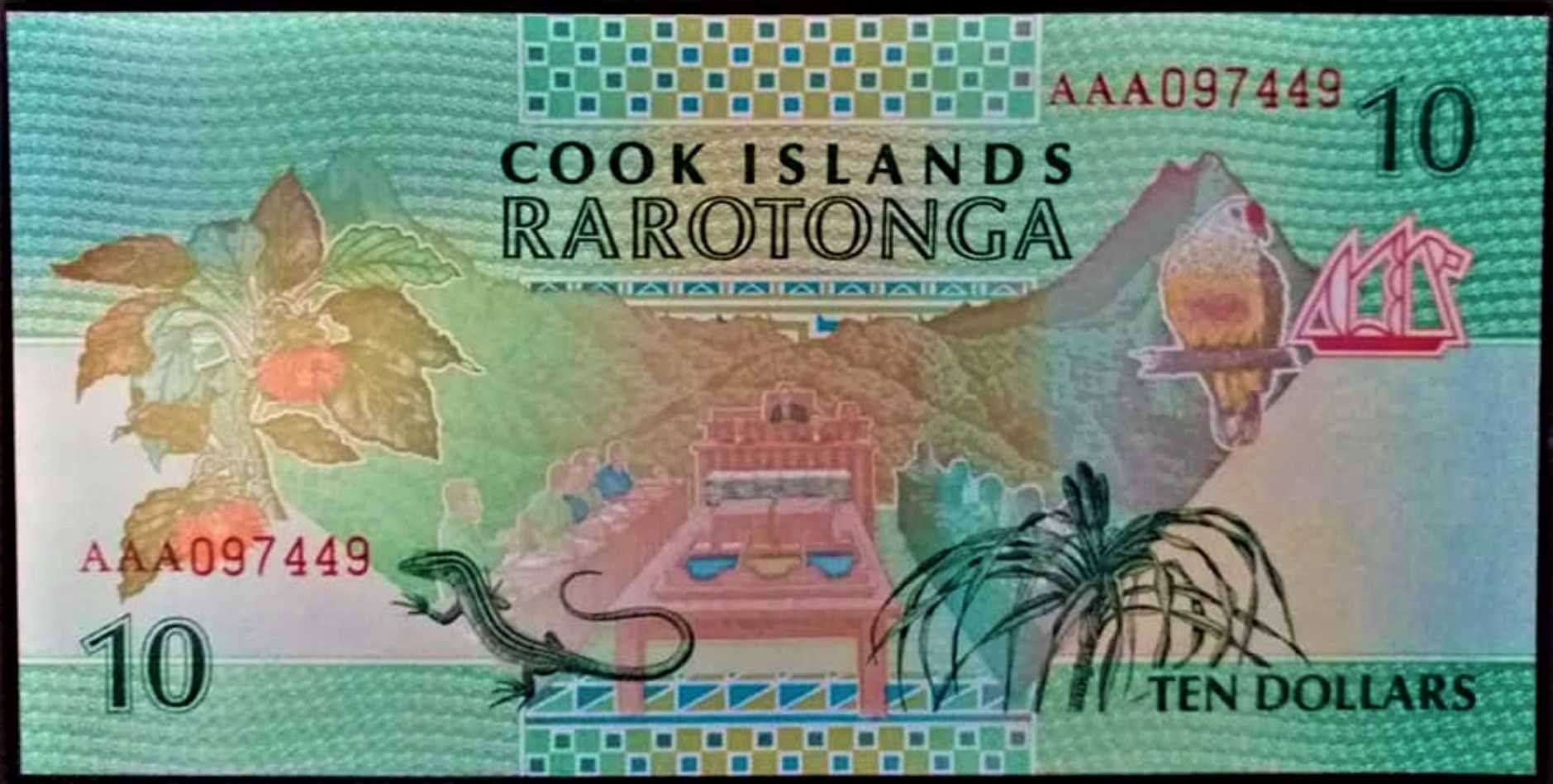 WYSPY COOKA-RAROTONGA 1992 P8 - 10 dolarów UNC! Gratis wysyłka!