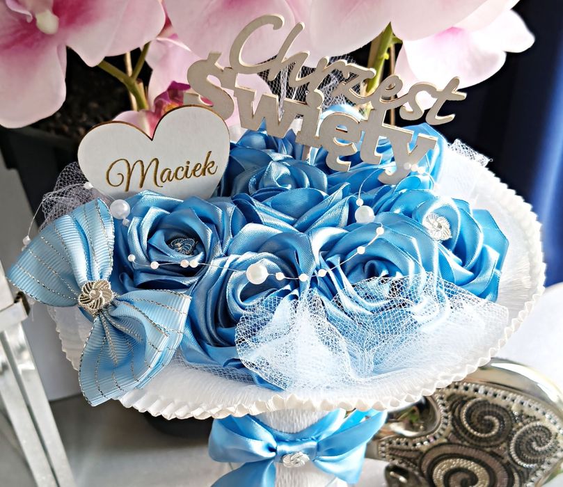 Bukiet na Chrzest Święty z wiecznych róż prezent pamiątka