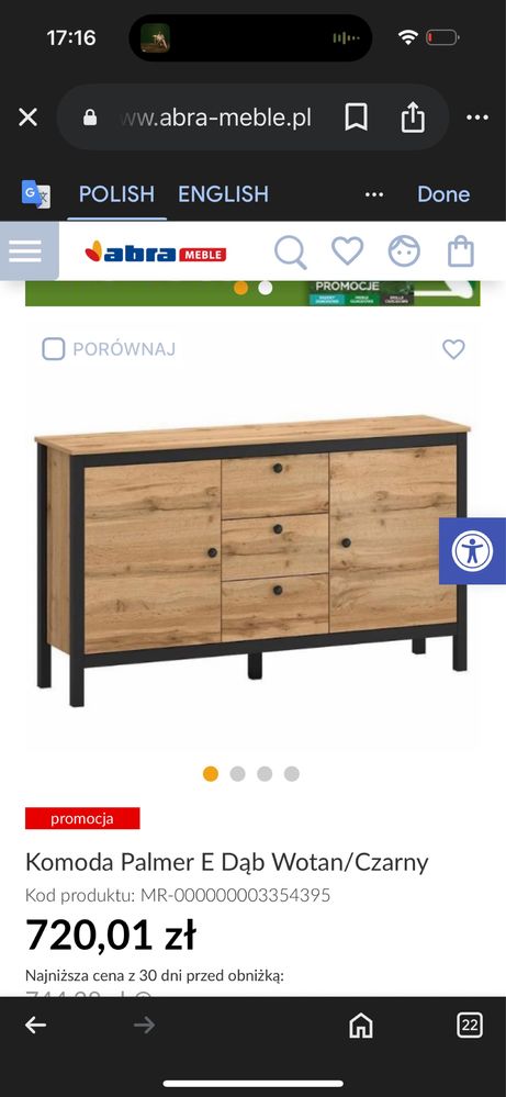 Komoda Palmer E Dąb Wotan/Czarny jak nowa abra