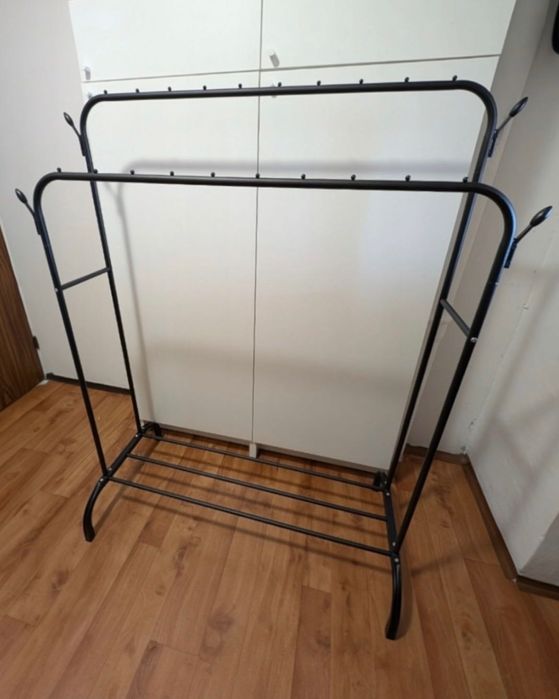 PODWÓJNY wieszak stojący na ubrania i buty – podłogowy, metalowy, loft