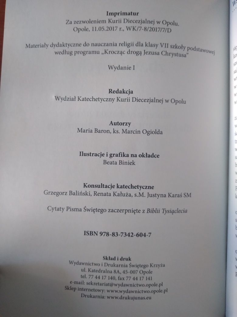 Książka do religi ,,Droga Wspólnoty zbawionych " , klasa VII, część 2.