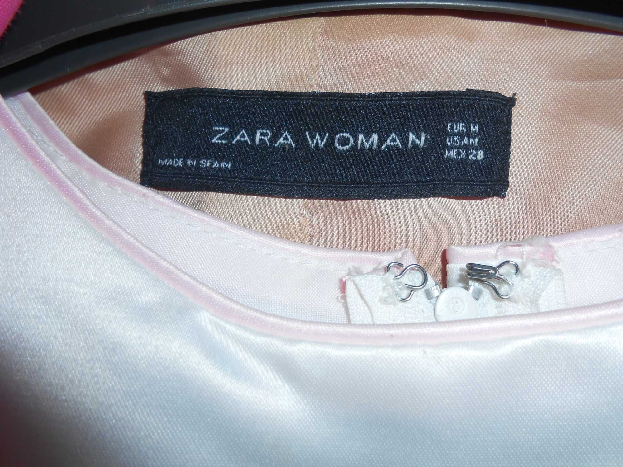 Розовый женский пиджак "ZARA WOMAN" (Made in Spain) и белое платье