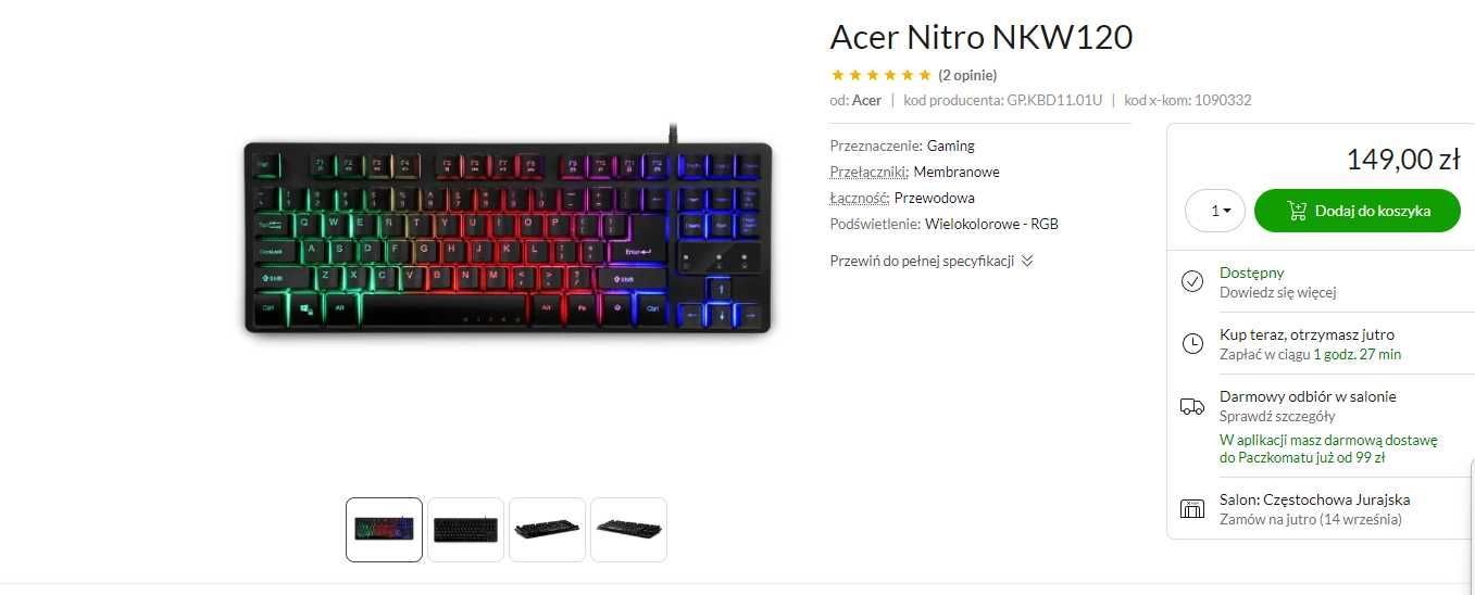 Klawiatura Acer NITRO TKL NKW120 NOWA