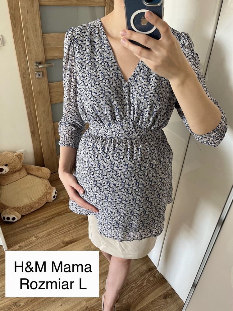 Bluzka tunika ciążowa w drobne kwiatki H&M Mama rozmiar L 40