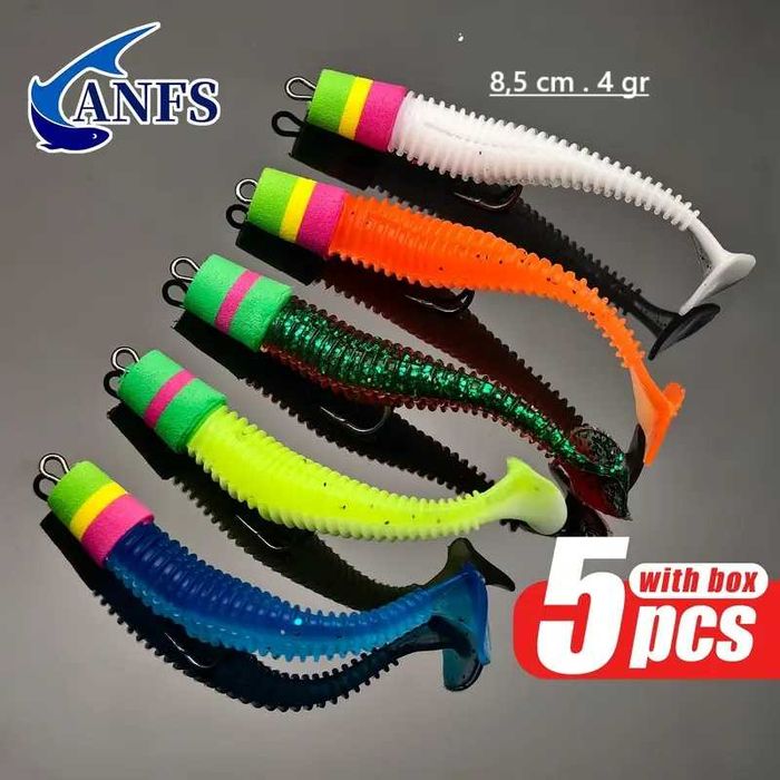 Gumy spinning typu szczupak , sandacz, okoń 5 szt. 8,5 cm . 4 gr.