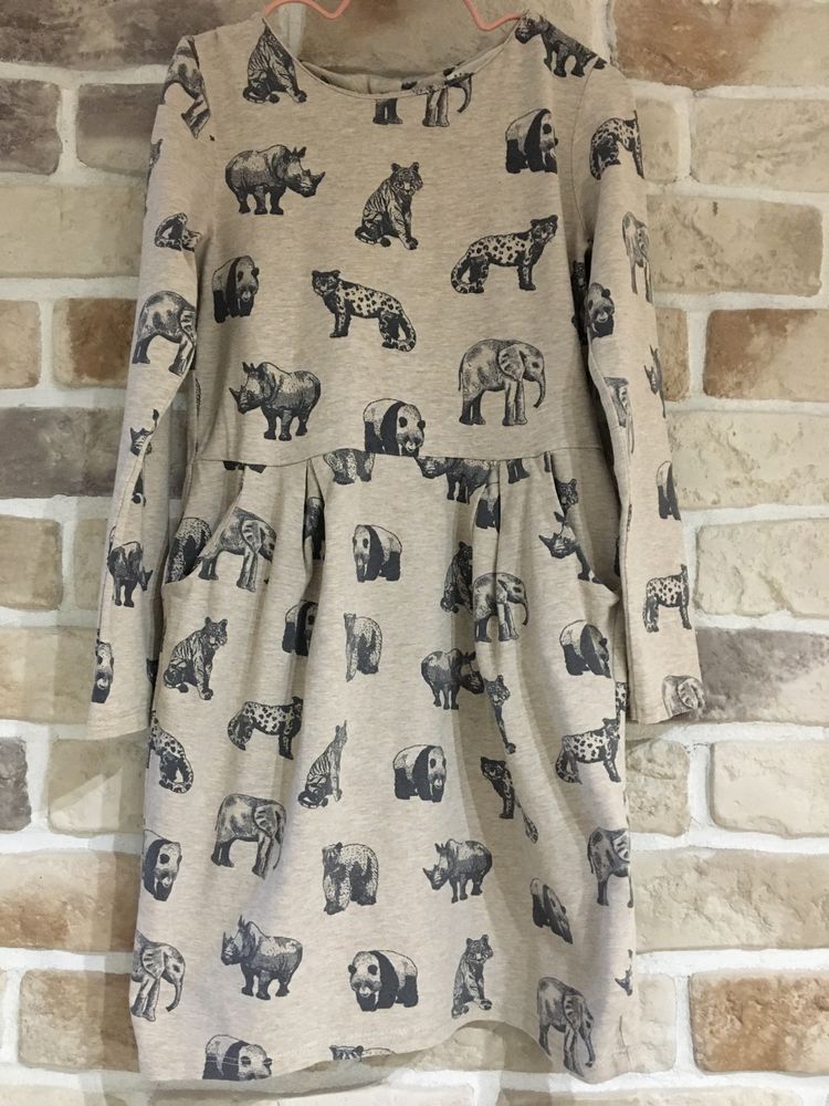 Sukienka w zwierzęta słoń panda tygrys nosorożec h&m 122/128 6/7/8lat