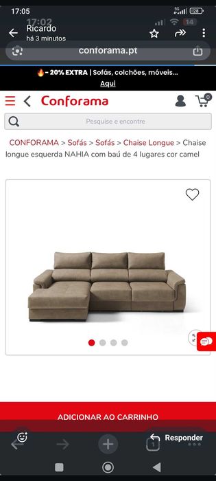 Sofá chaise long Conforama