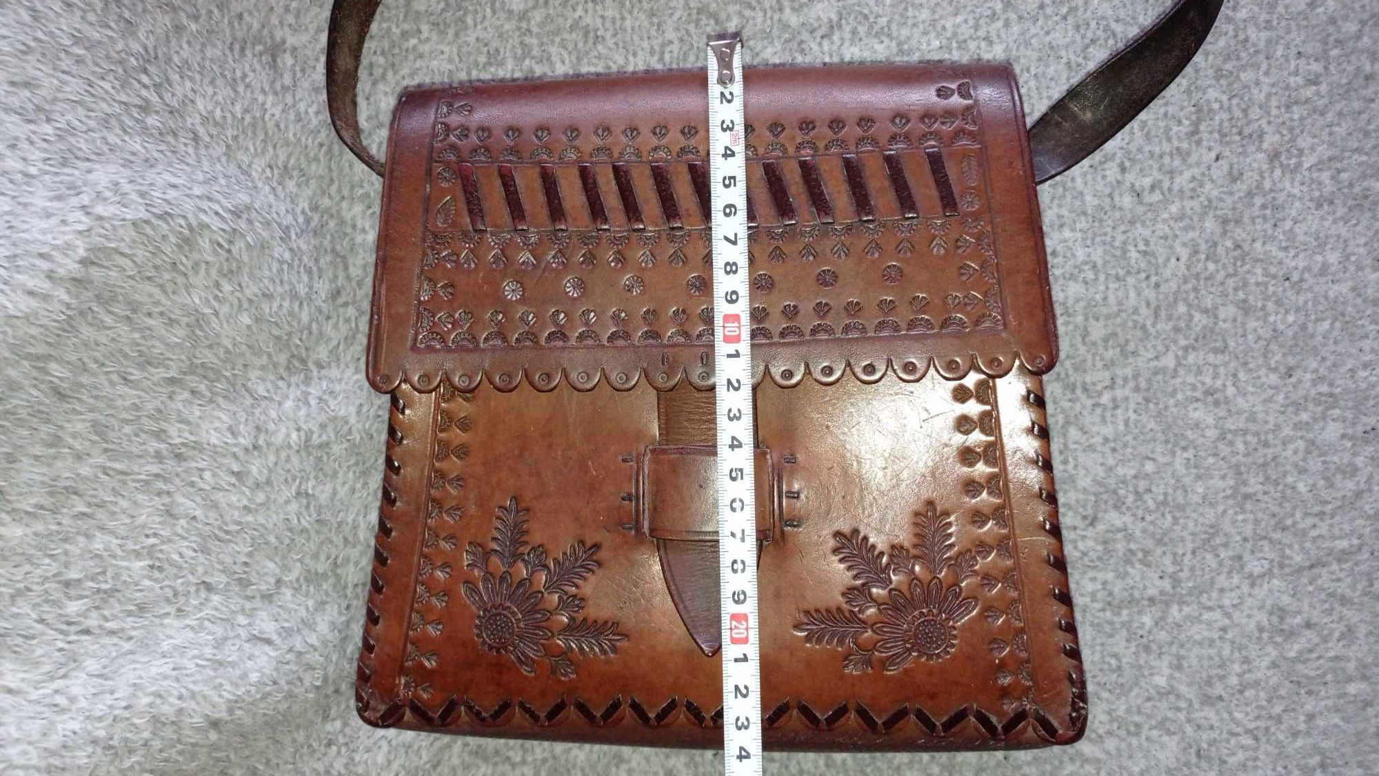 Skórzana torba torebka tłoczona retro vintage góralska