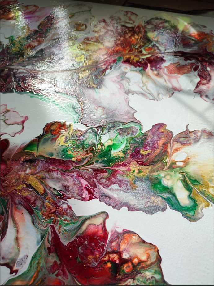 Obraz akrylowy, pouring 50x70cm, czerwony, zielony