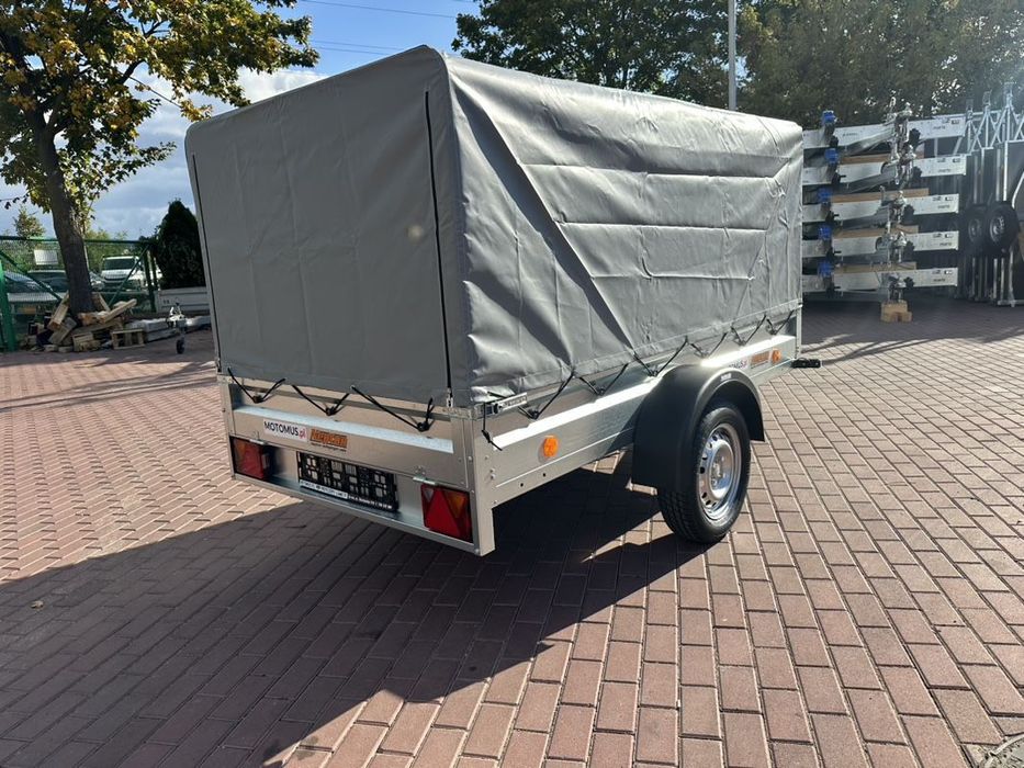 Neptun Przyczepa Neptun N7-236 PTW 236x129x30 + stelaż i plandeka H80 cm DMC 750 kg 1 osiowa funkcja uchyłu  Przyczepa Neptun N7 236 PTW 236x129x30 + stelaż i plandeka H80 cm