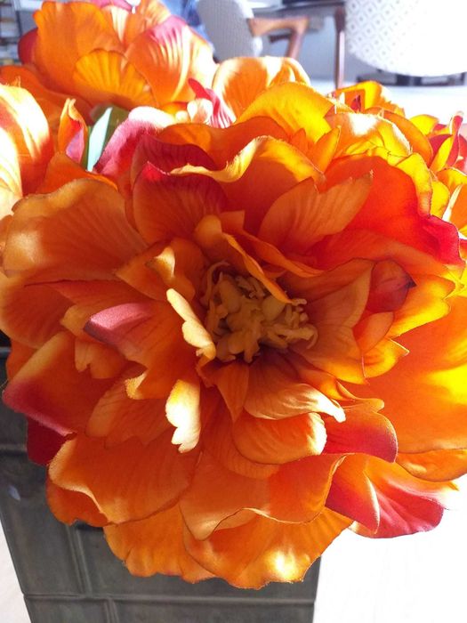 Flores artificiais laranja em tecido Area. Nunca usadas (5)