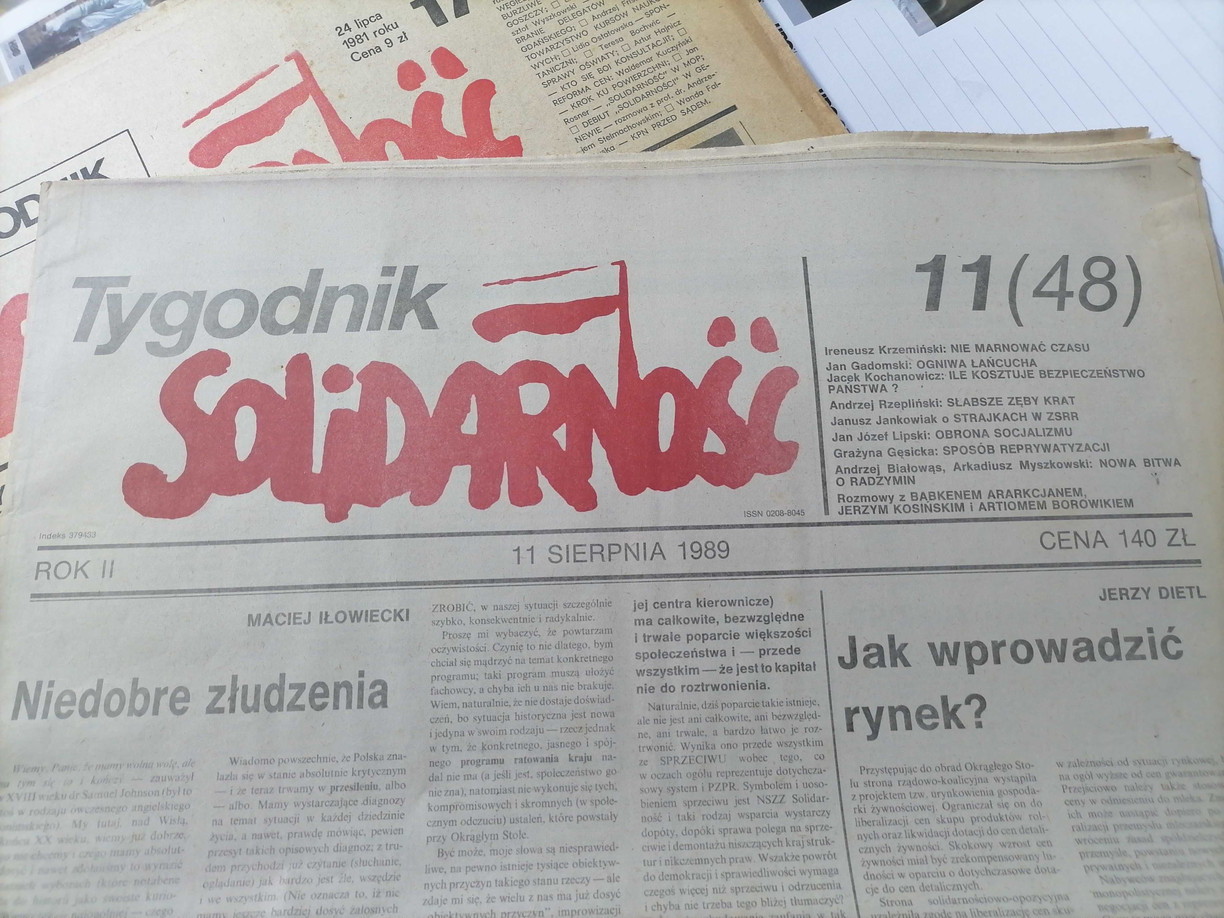 Tygodnik Solidarność pierwsze egzemplarze z 1981r i z 1989r