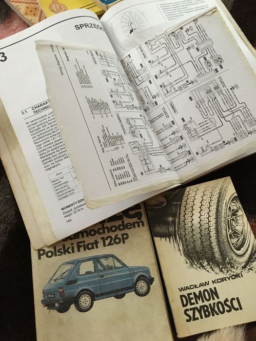 Samochody, shematy,Peugeot 406, fiat 126p Demon szybkości, książki