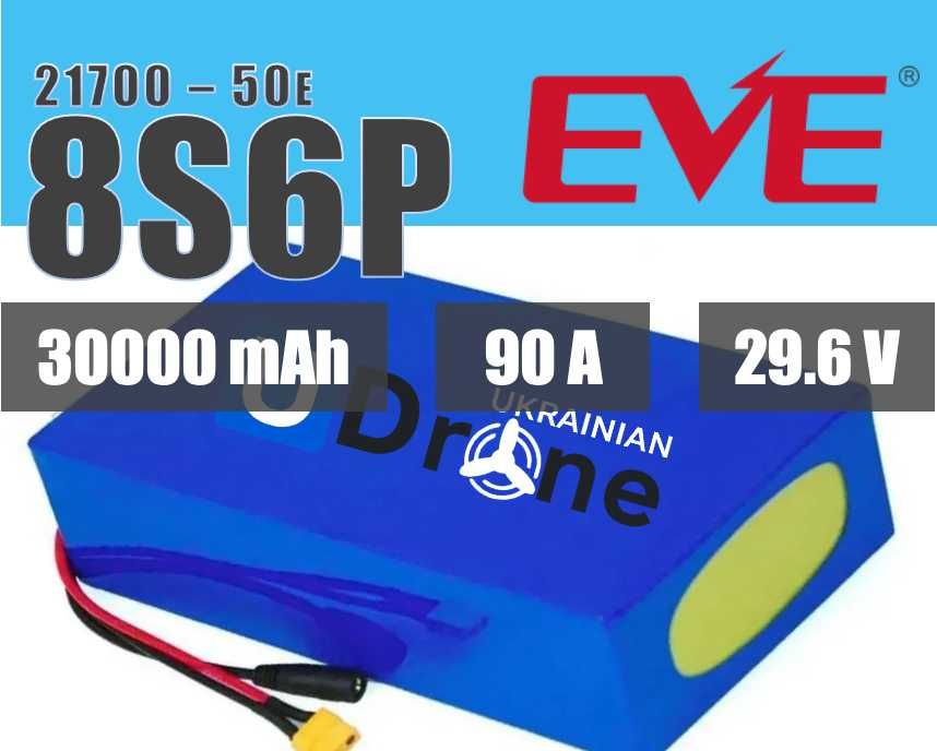Акумуляторна батарея (АКБ-ФПВ) 8S6P EVE 50E: 30000mAh, 90A, 29.6V