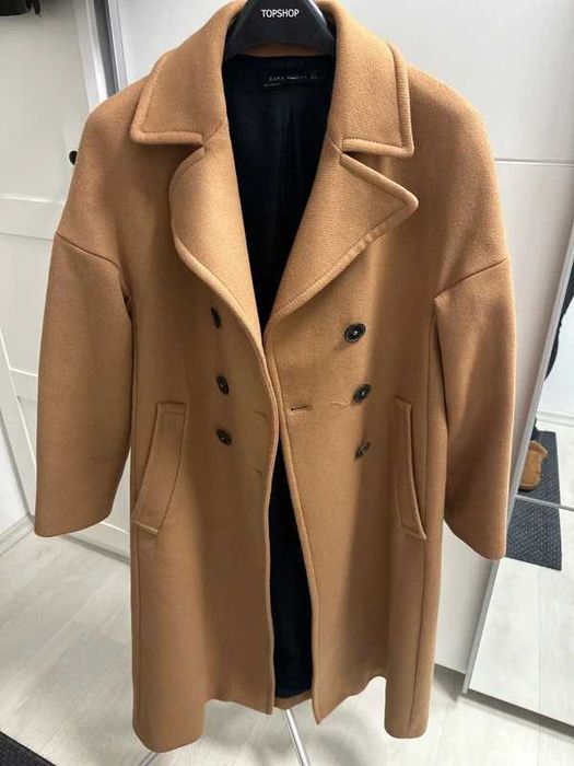 Płaszcz Zara wełna wełniay bezowy camel rozm M/L