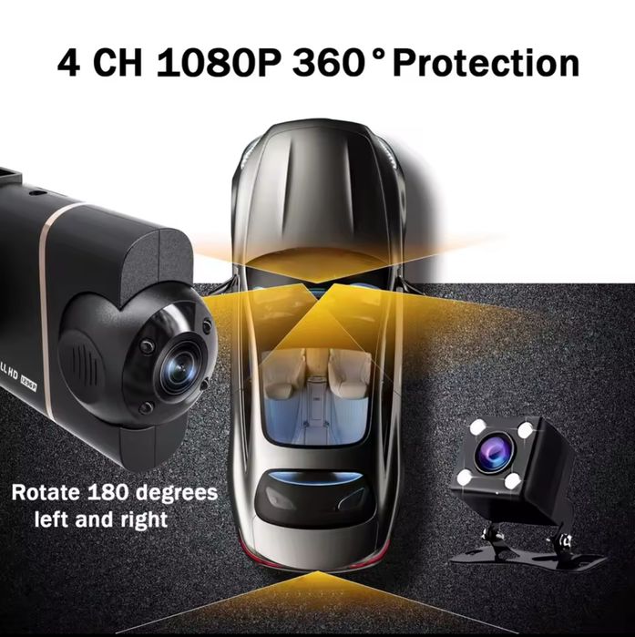 Dash Cam de 4 canais com gravação HD (1080p) campo de visão de 360 °