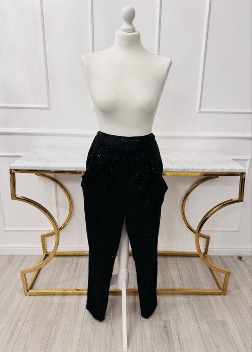 Eleganckie czarne spodnie (z cekinami) - ZARA rozmiar L