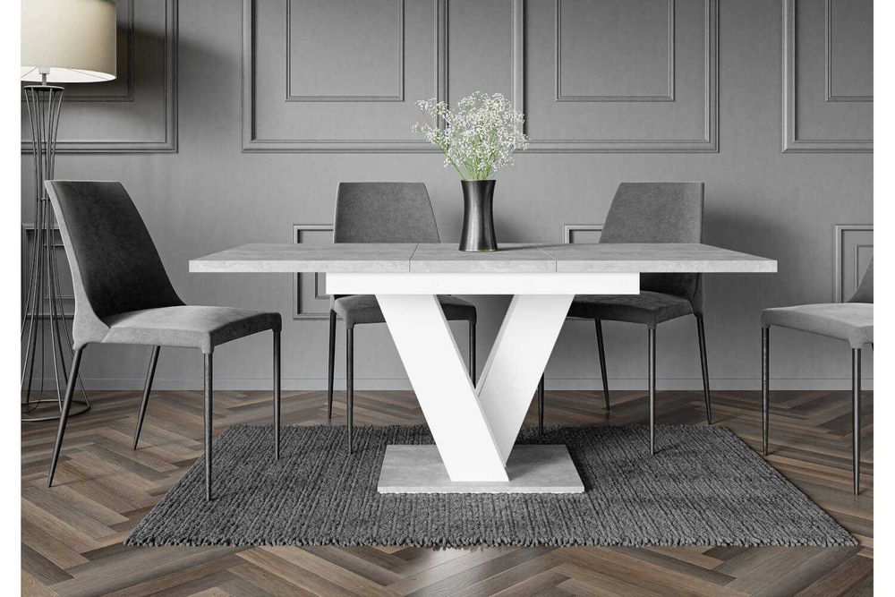 Stół matowy rozkładany 120-160 cm biały mat beton do salonu