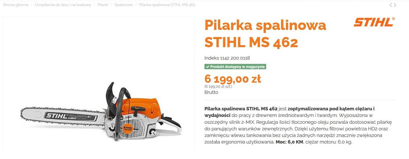 Pilarka Spalinowa Stihl MS 462 C-M 6,0 KM MOCNA Piła M-Tronic Zobacz !