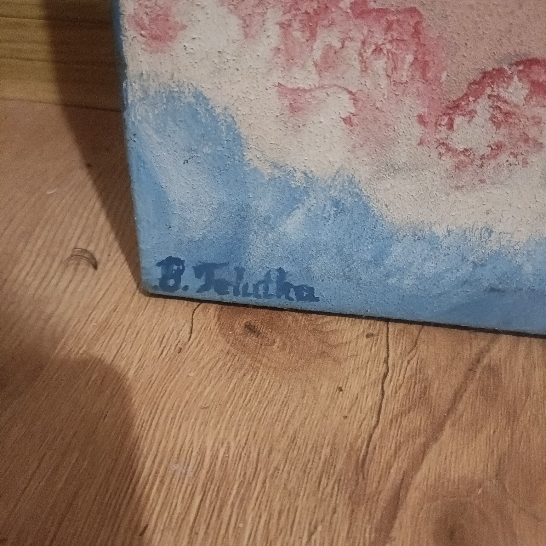 Obraz malowany na płótnie z podpisem