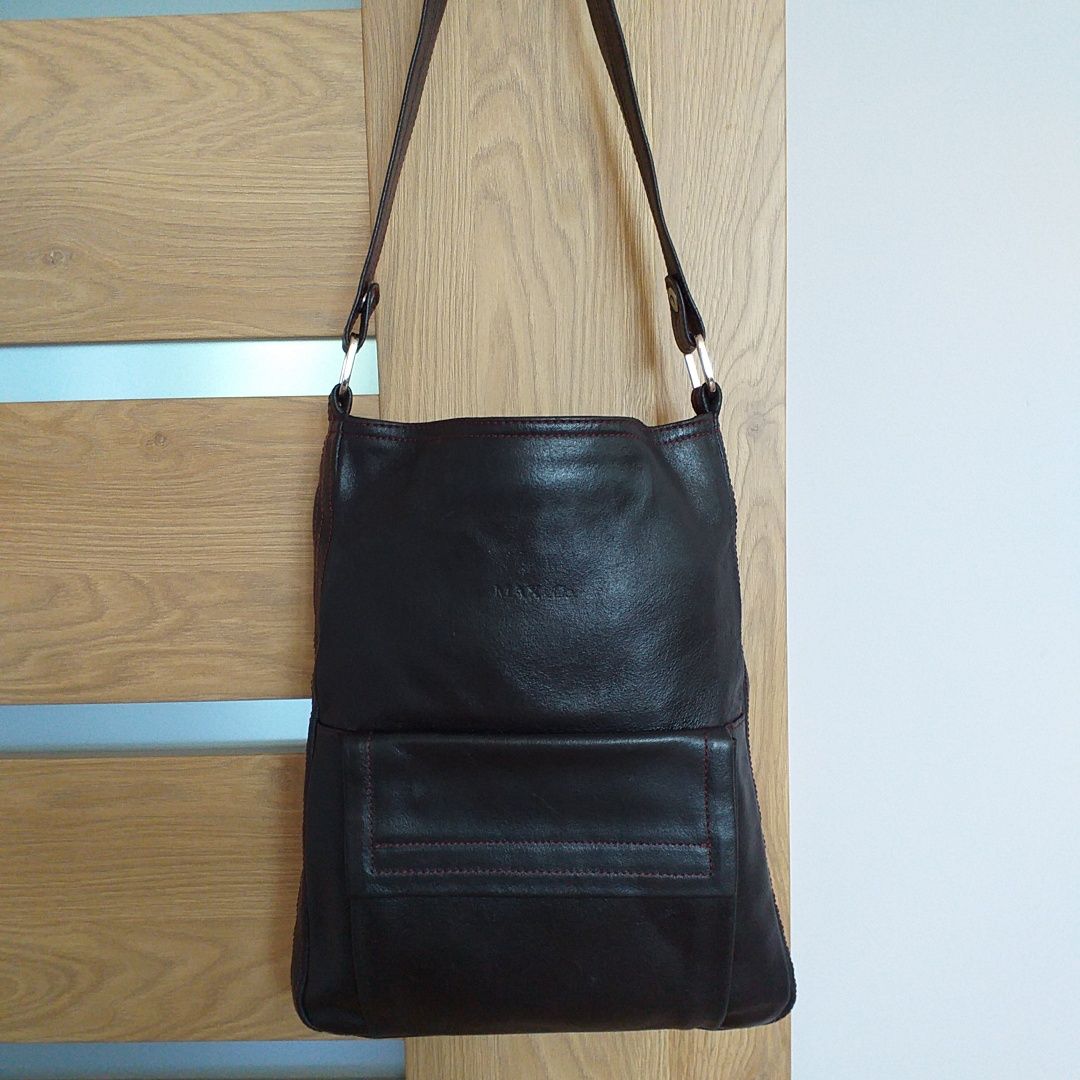 MAXMARA Max&Co oryginalna skóra skórzana torebka crossbody worek brąz