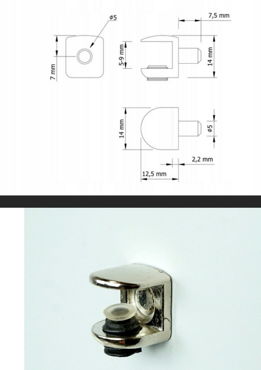 Podpórka z bolcem do półki szklanej 4-9mm.