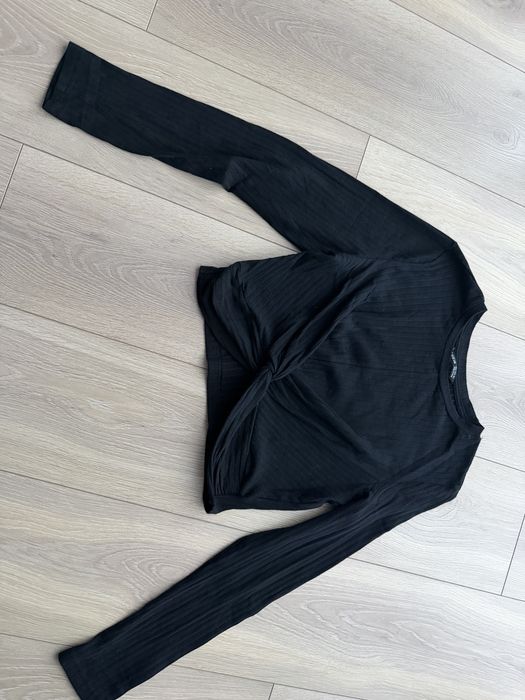 Czarny crop top wiązany krótka bluzka, z długim rękawem, shein M