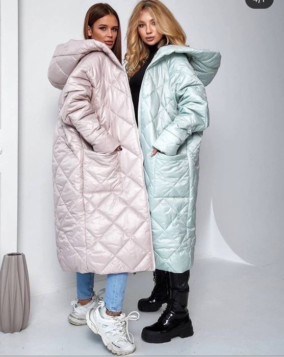 Пальто стьобане оверсайз, зима. Пудра!