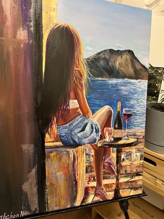 Obraz olejny, letni wieczór nad morzem 50*40