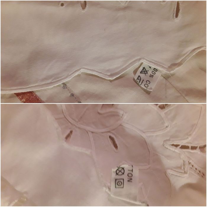 Antiga toalha de mesa pequena branca e bordada