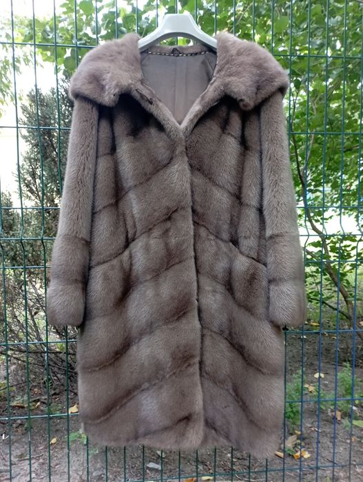 Шуба норка Nafa норковая шуба с капюшоном кимоно цвет соболь диагональ