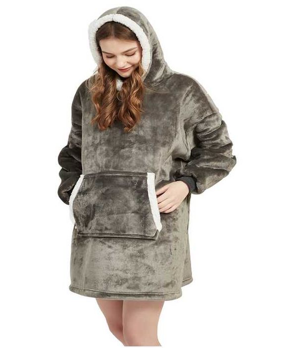 Ciepła Bluza Oversize XXL Koc Włochacz Futrzak 2w1 KOCOBLUZA szara