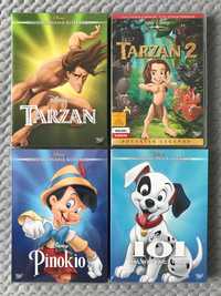 "Tarzan 1-2", "Pinokio", "101 Dalmatyńczyków" - 4 bajki DVD FOLIA!!!