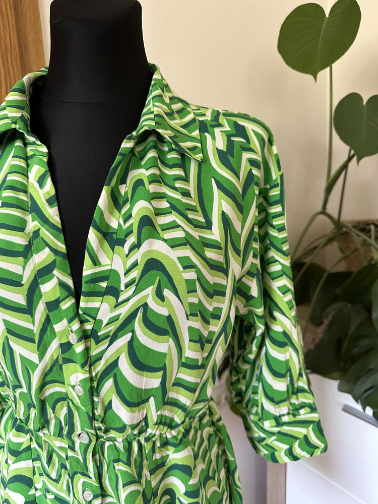 Zara XS 34 36 sukienka we wzory geometryczne  zielona