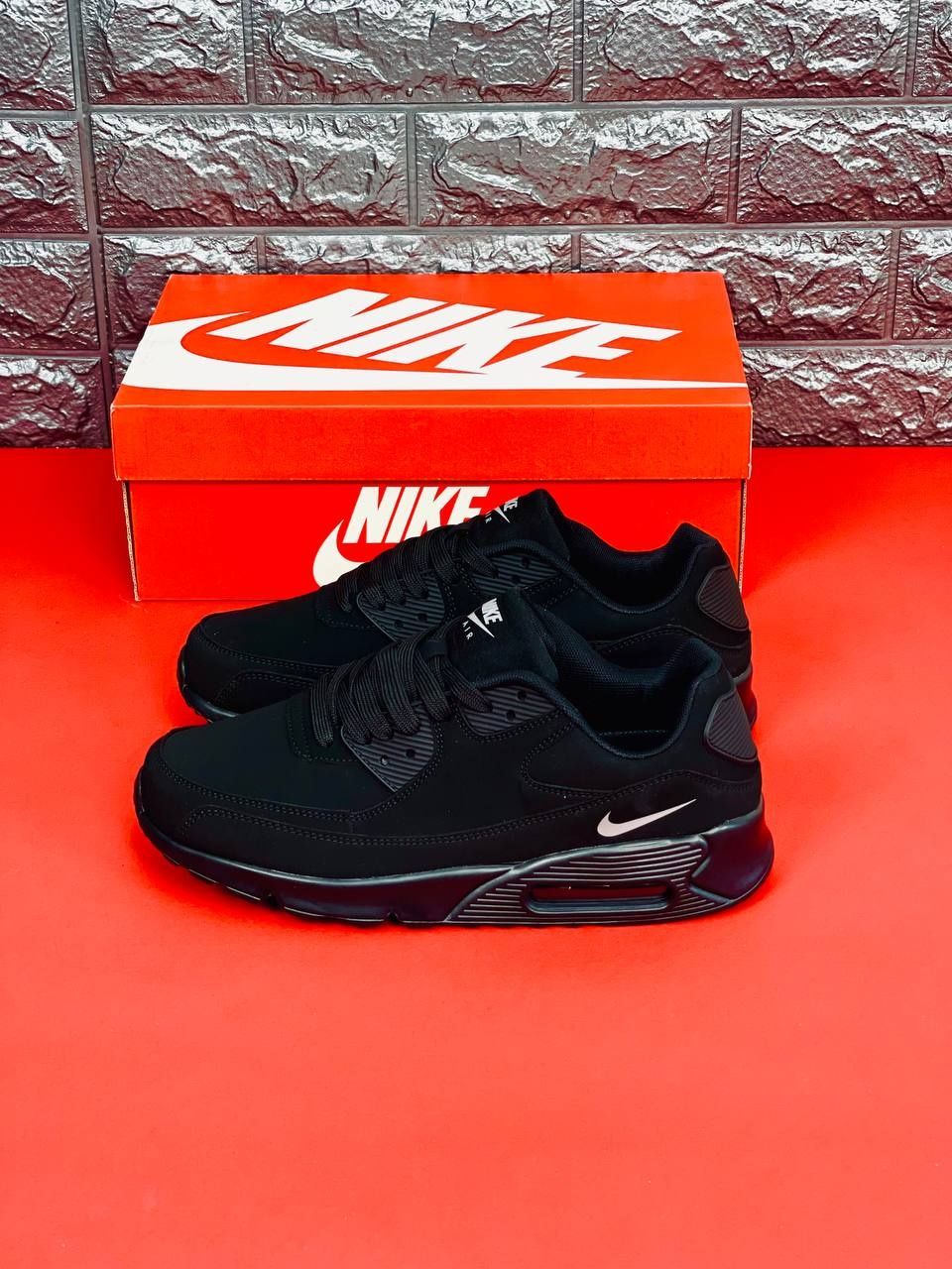 Мужские Кроссовки Nike Air Max 90 Черны Кожаные Кроссовки Найк