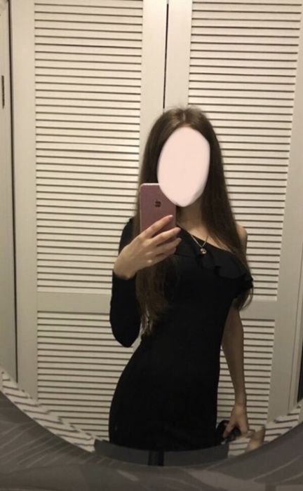 Чорна сукня на одне плече з рюшами | святкова вечірня XS