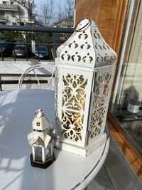 Lampion Świecznik balkonowy tarasowy biały zestaw