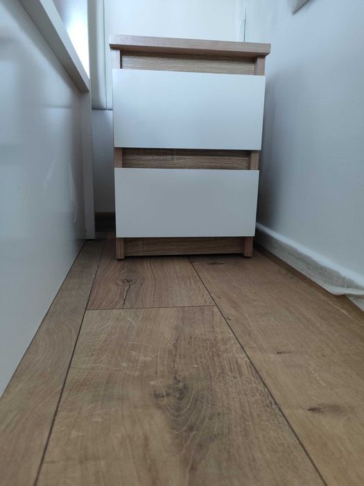 Dwie szafki nocne dąb Sonoma biały połysk 30cmx30cmx40cm, nowe