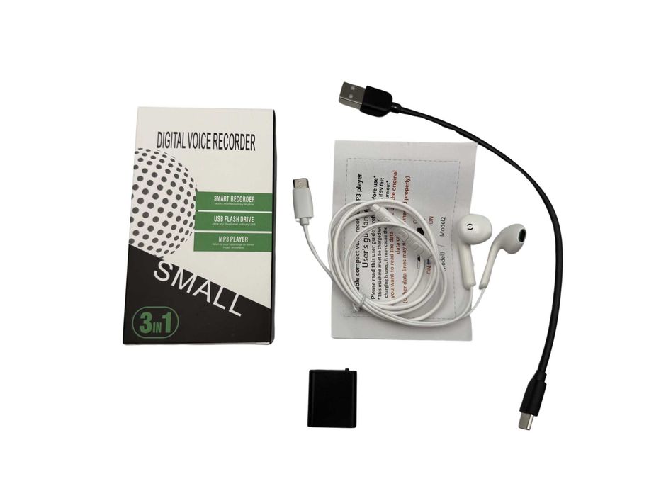 Mini Dyktafon Podsłuch szpiegowski kabel aktywacja głosem słuchawki