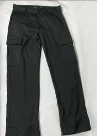 Czarne Materiałowe Luźne Spodnie Damskie Baggy Cargo Pants Y2k L