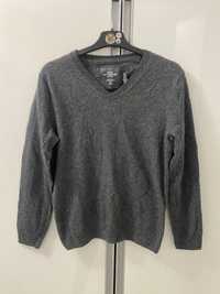 Szary sweter z dekoltem w serek wełna lambswool h&M M
