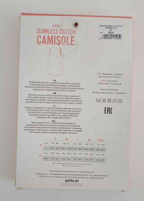 Koszulka damska bawełniana Gatta - Camisole Cotton cienkie ramiączka