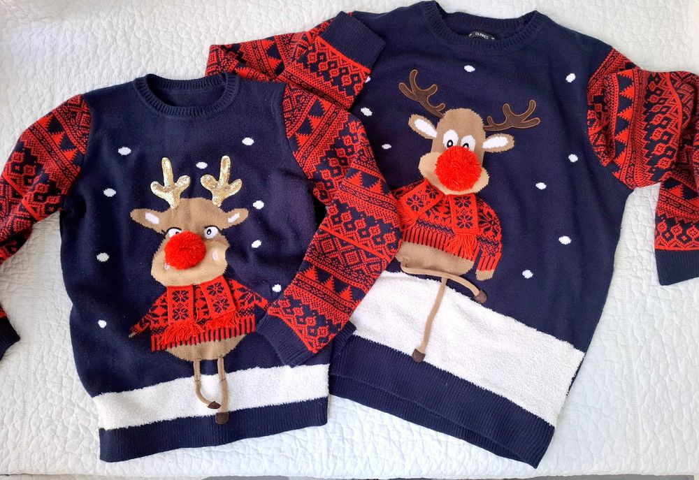 2 świąteczne swetry renifer L i XS ugly sweater