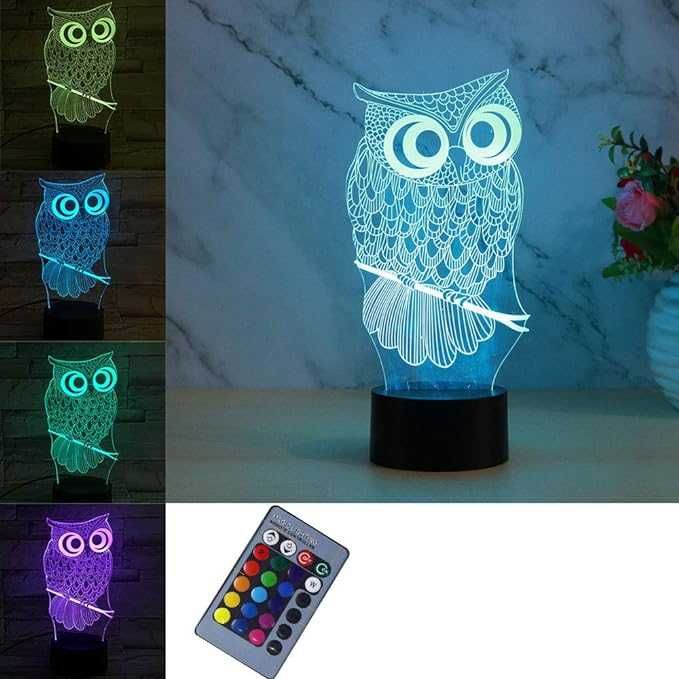 3D Lampka nocna LED, świecąca Sowa