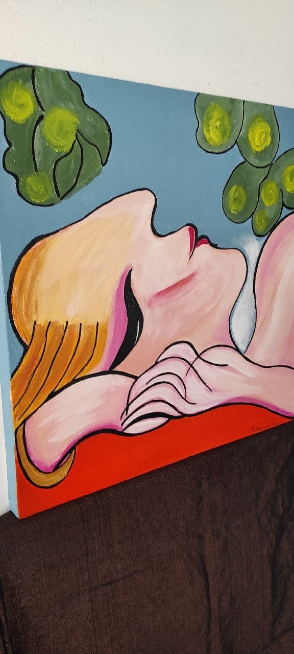 Śpiąca kobieta obraz ręcznie malowany akrylowy