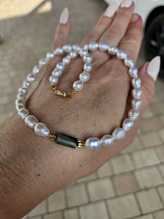 Naszyjnik Choker kamienie naturalne Perły Naturalne Szmaragd Hematyt