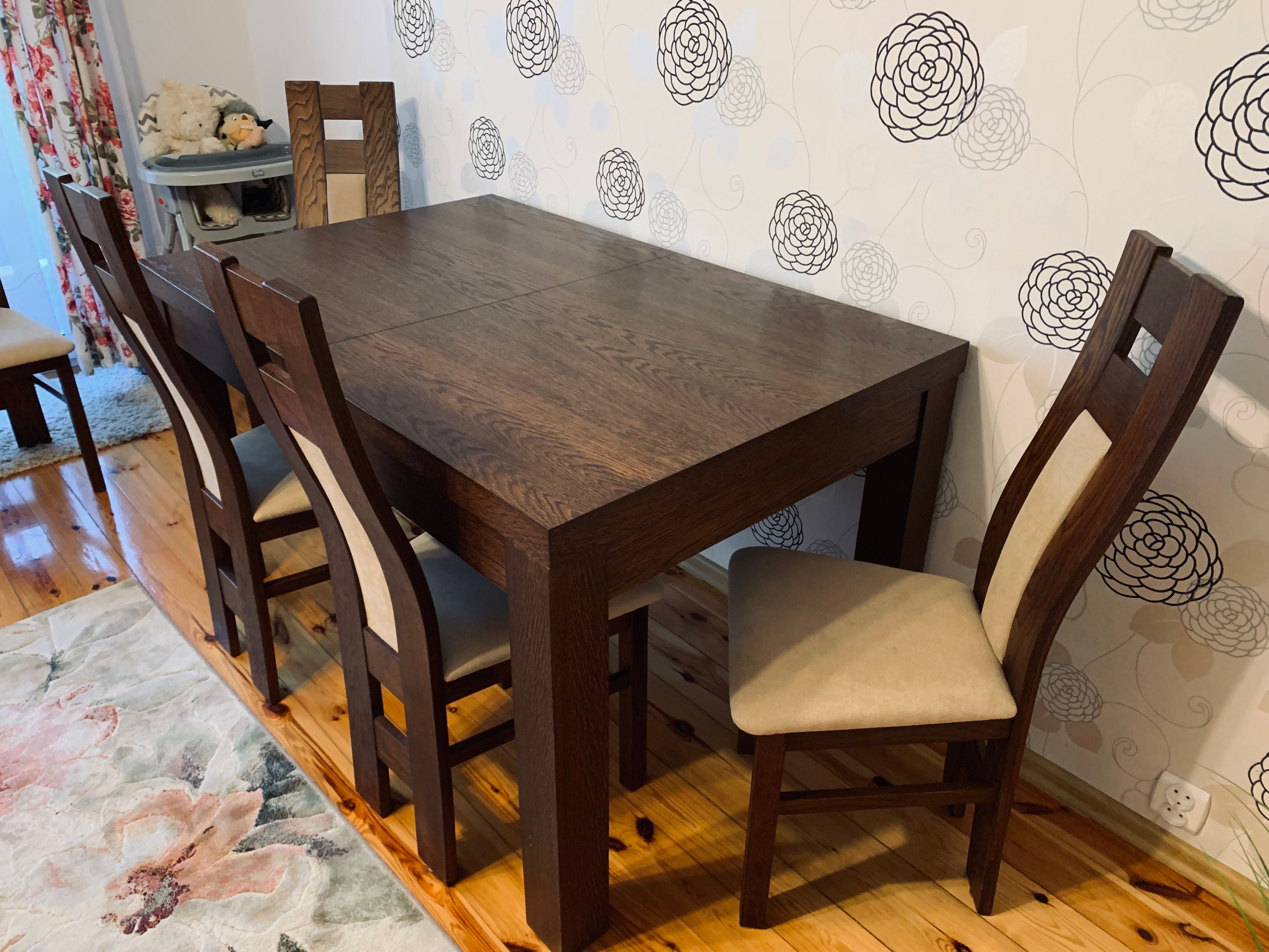 Dąb rustykalny Zestaw masywny, solidny stół + 8 krzeseł